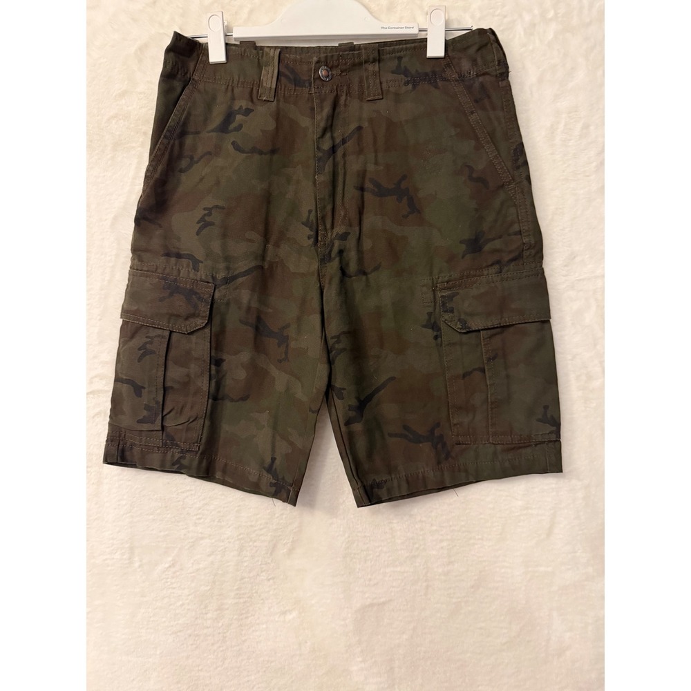 Guide Gear Mens Woodland Camo Cargo‎ Shorts Green Brown Heavy Duty Cotton 31x9.5